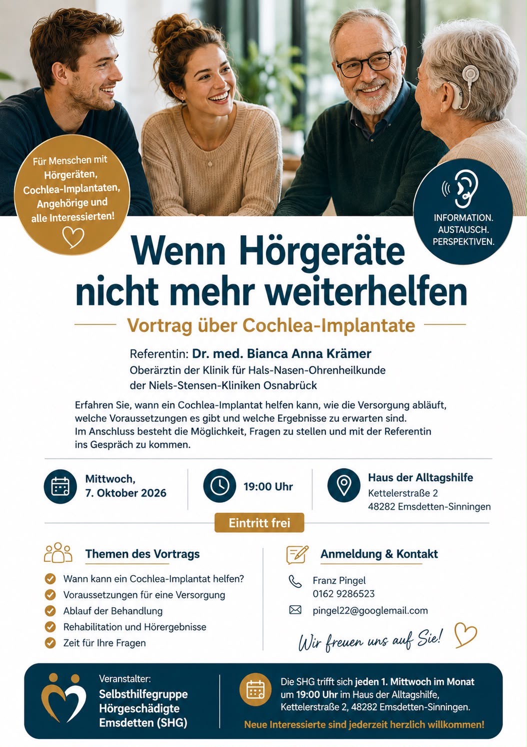 Vortrag über Cochlea Implantate - Wenn Hörgeräte nicht mehr weiterhelfen; Selbsthilfegrußße Hörgeschädigte Emsdetten